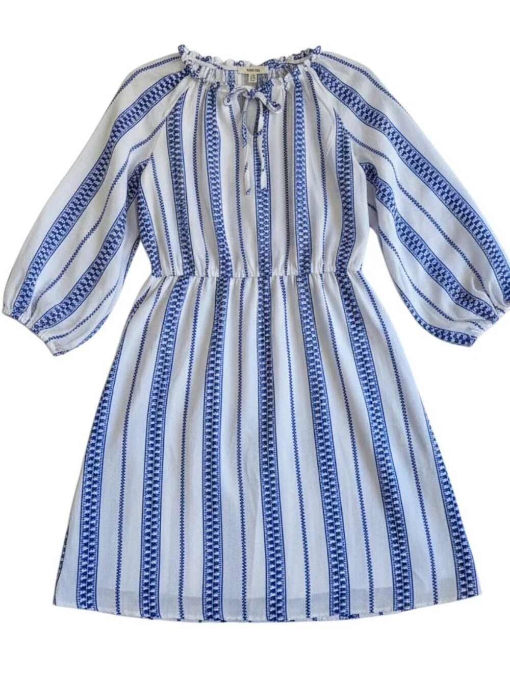 Como Blu Blue White Boho Peasant Dress Size Large